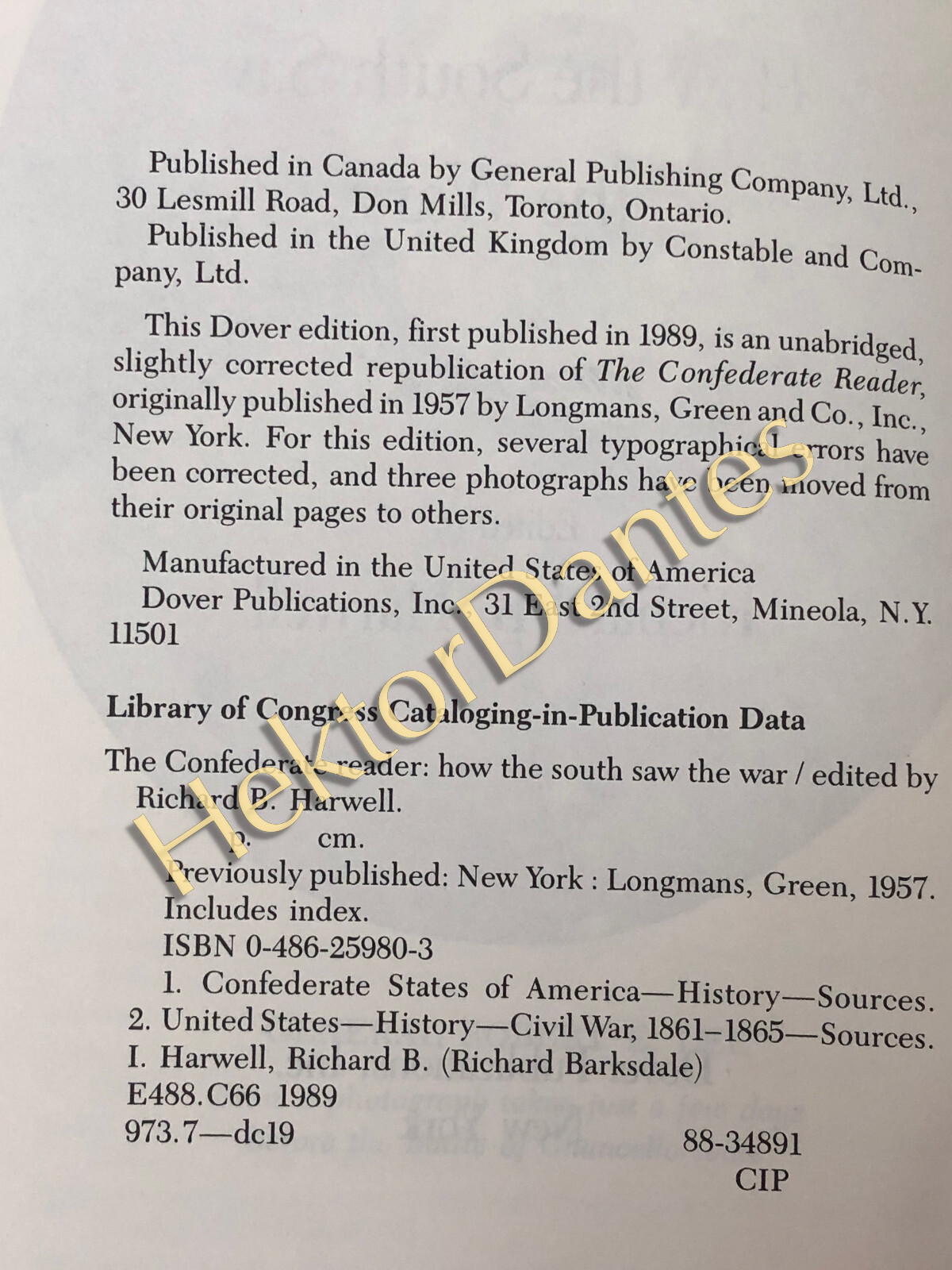The Confederate Reader: How the South Sa by Richard B. Harwell (1989, Softcover)