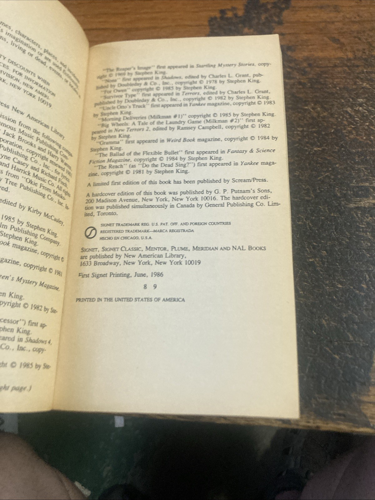 Stephen King Skeleton Crew Pb 1985 Vintage “The Monkey” First Signet Printing