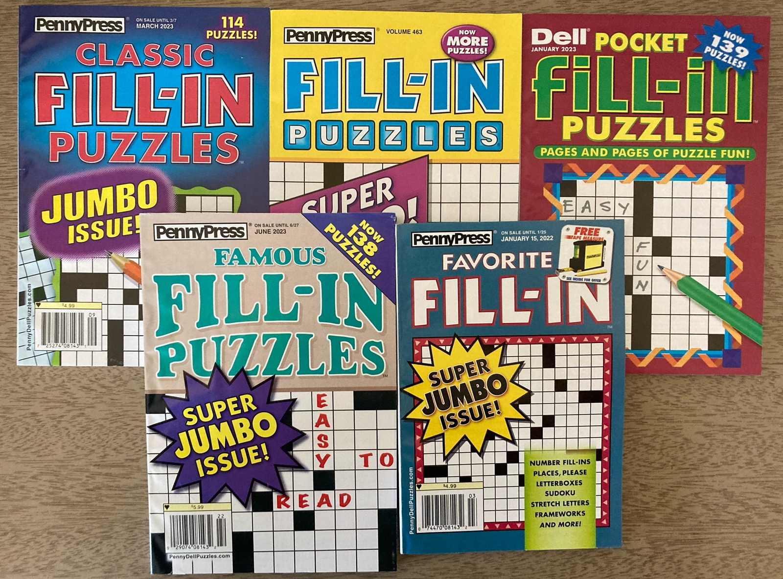 Lot of 5 Penny Press Fill-Ins Puzzle Books Prime Time Pocket Classic F10