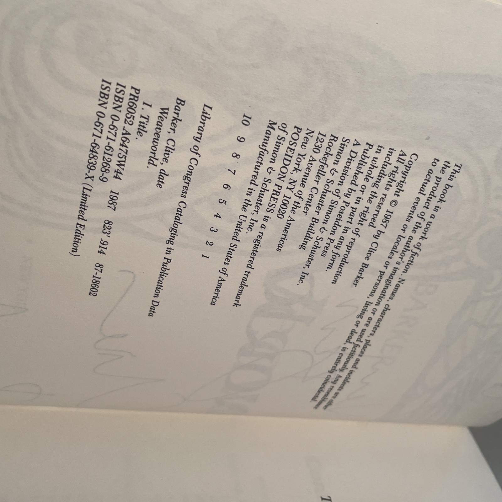 2 SIGNED Books of Blood 1988 & Weaveworld Clive Barker Hardcover 1st USA Ed HCDJ