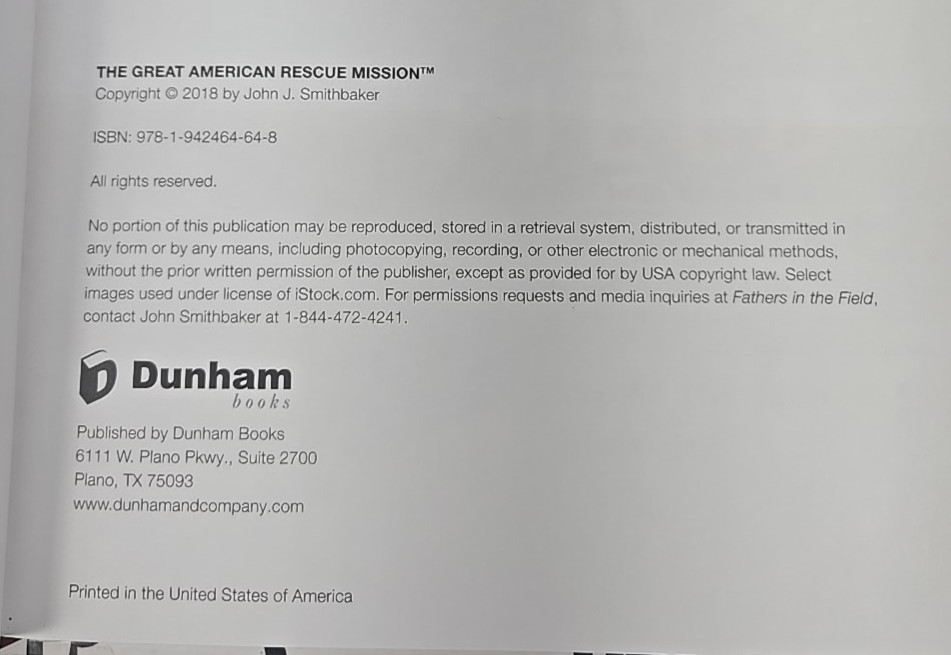 Great American Rescue Mission John J. Smithbaker 2019 Hardcover – Very Good