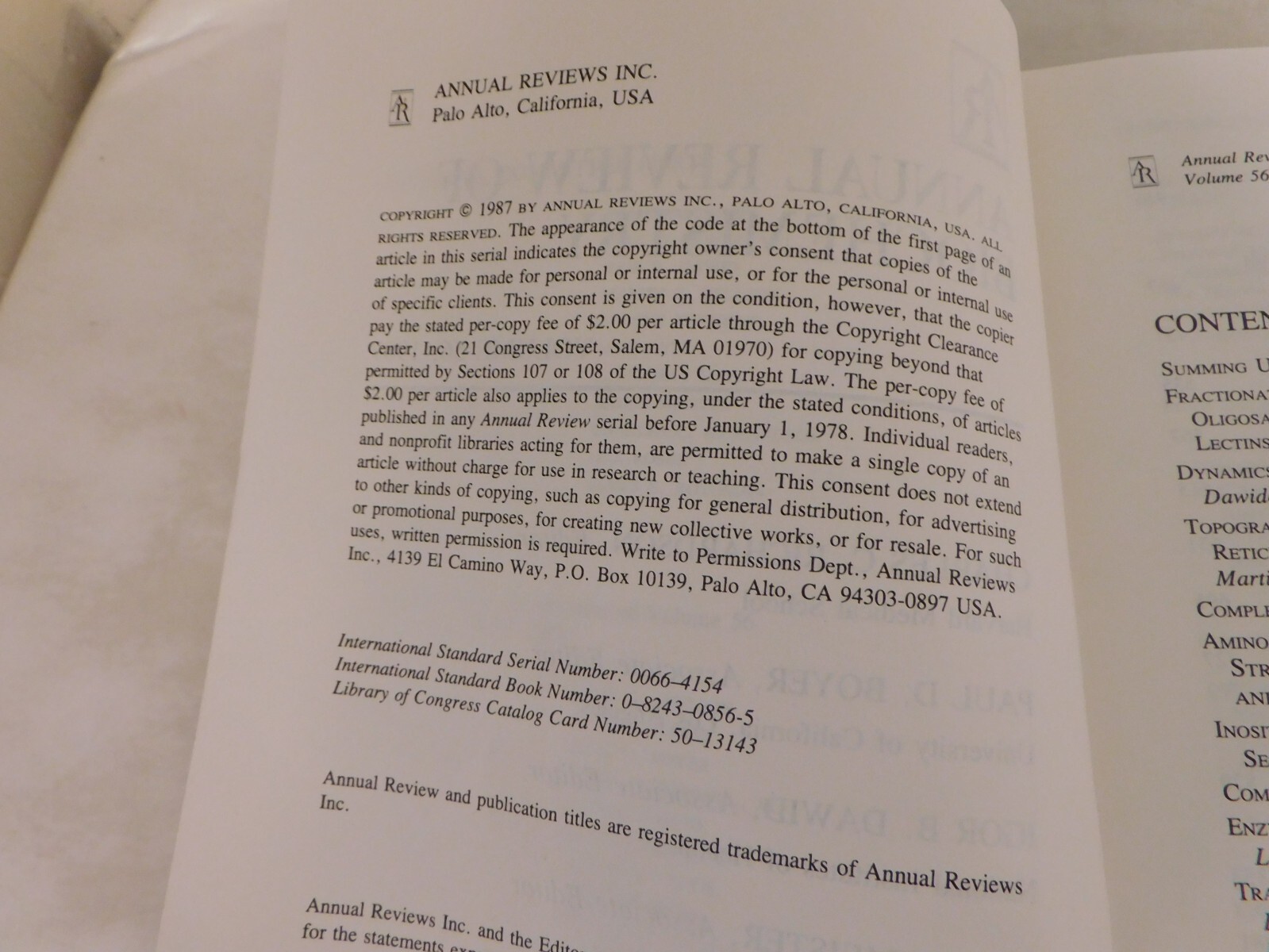 Annual Review of Biochemistry Volume 56, 1987, Richardson et al, eds, hc