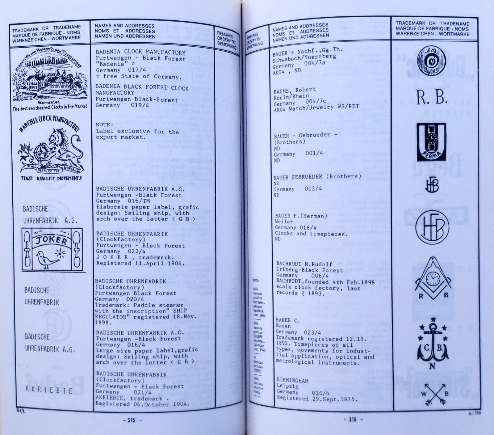 Clock and Watch Trademark Index of European Origin by Karl Kochmann 2000