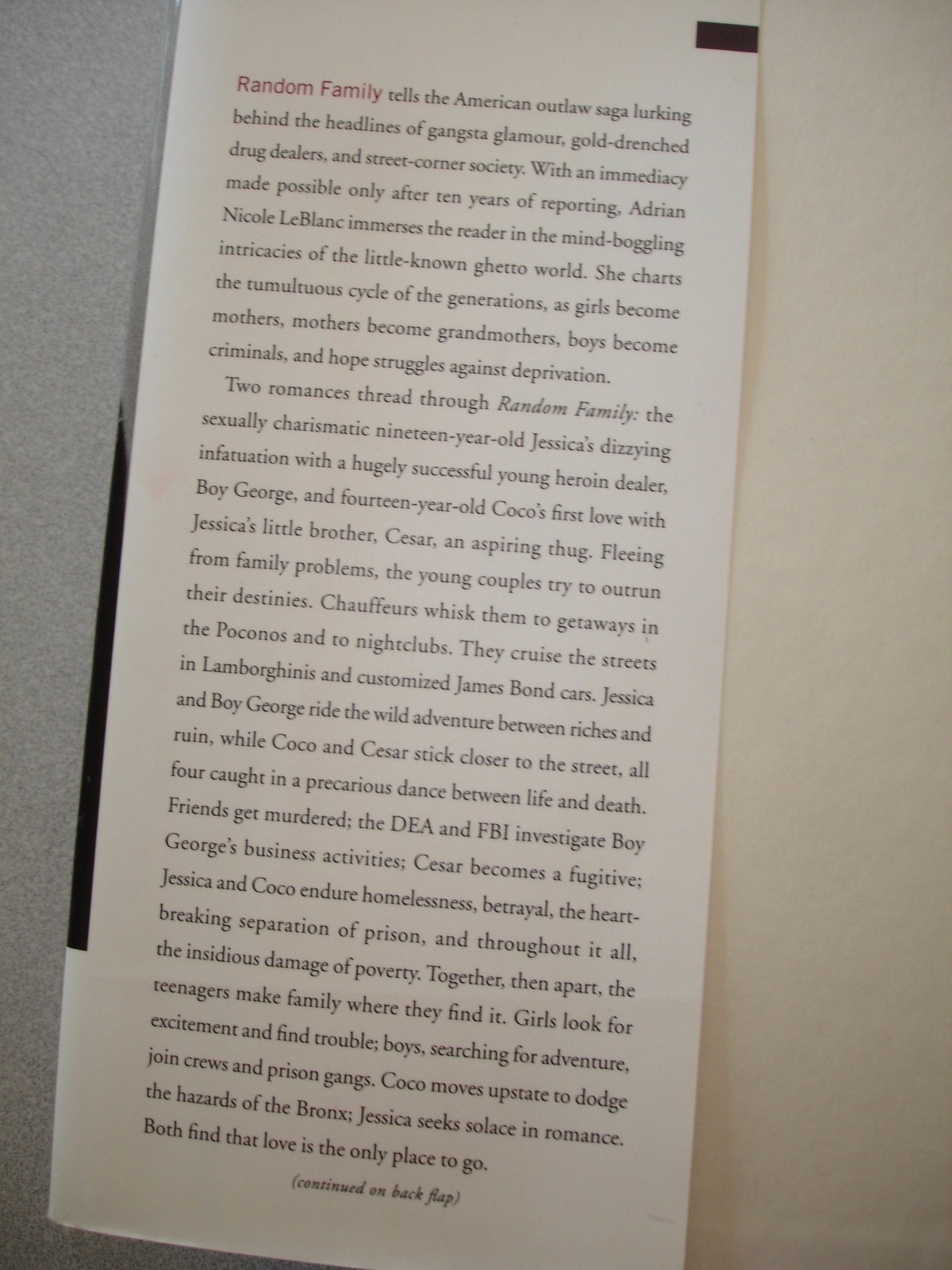 Random Family by Adrian Nicole LeBlanc 408 pages Hardcover