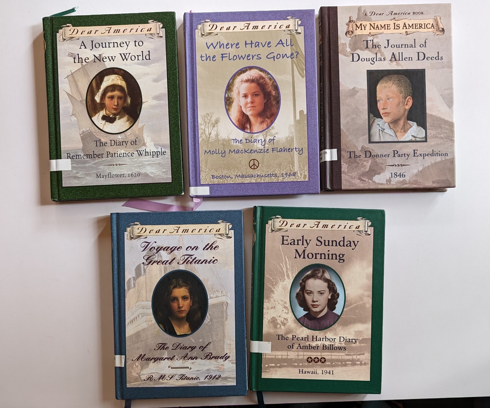 Dear America books – Mayflower, Titanic, Donner Party, Pearl Harbor, Boston,MA