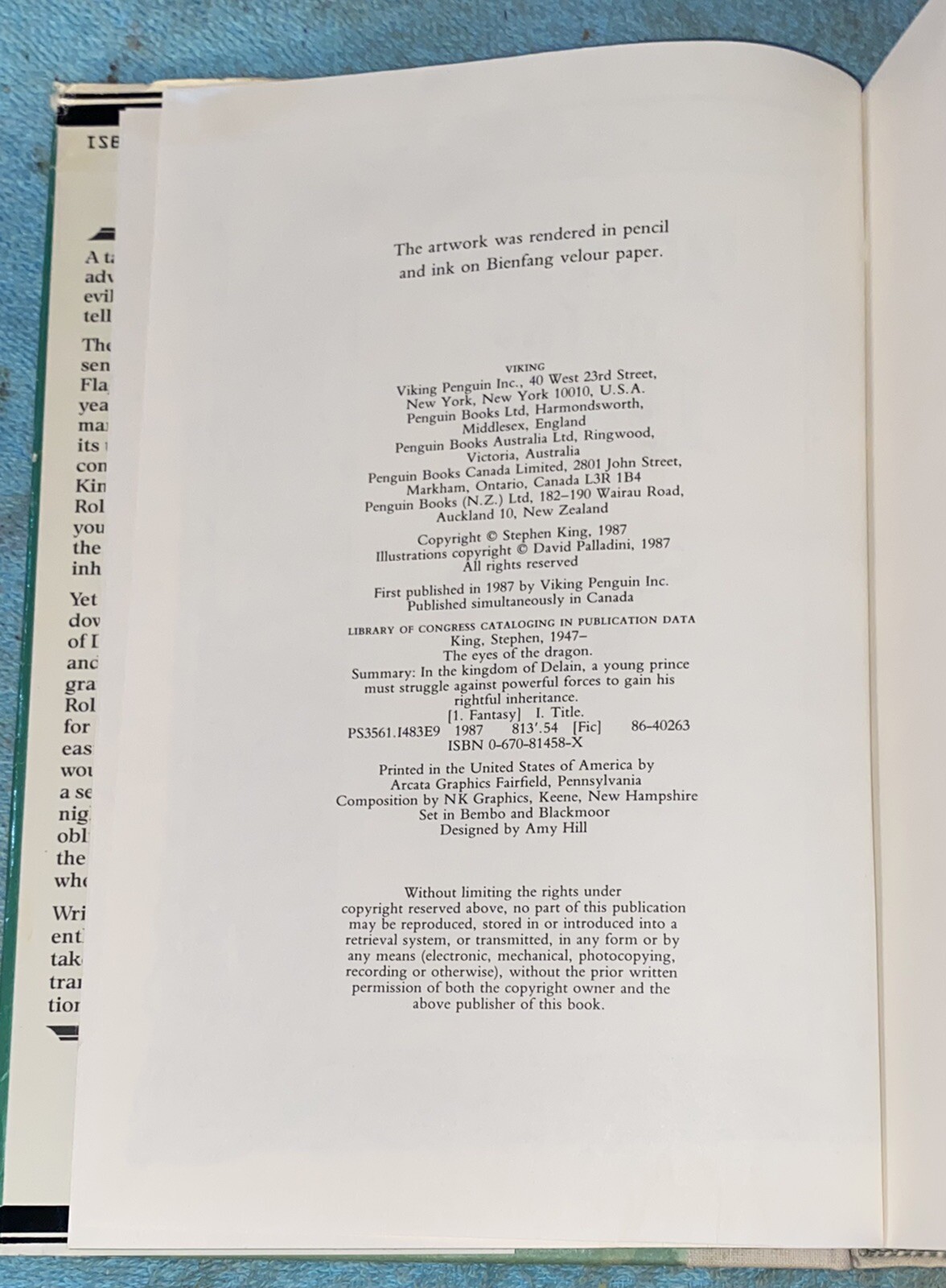 The Eyes of the Dragon, Stephen King, First Edition, First Printing