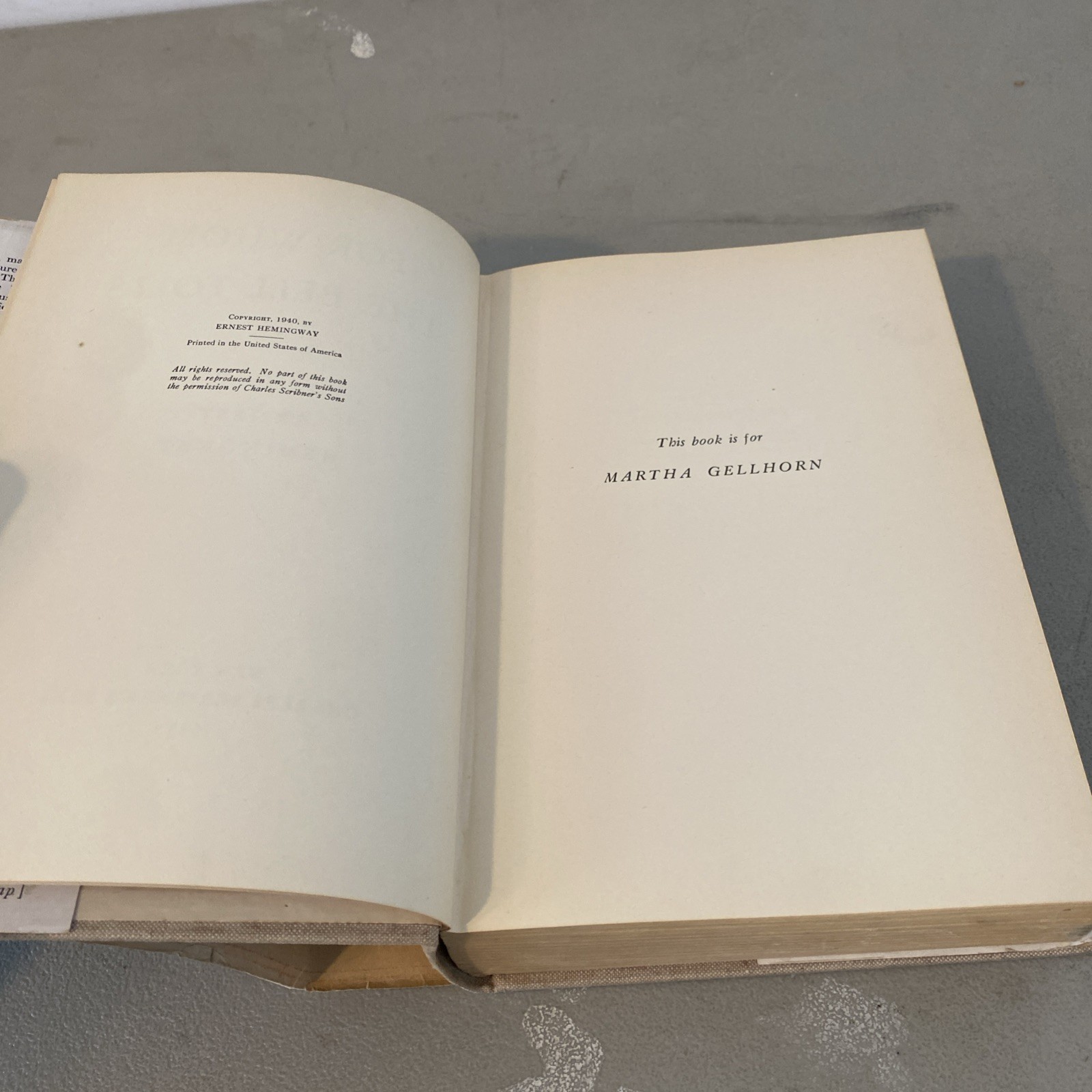 Ernest Hemingway FOR WHOM THE BELL TOLLS Charles Scribner’s Sons 1943 HC/DJ