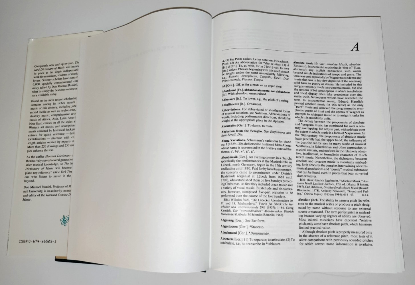 The New Harvard Dictionary Of Music by Don Michael Randel 1986 Hardcover