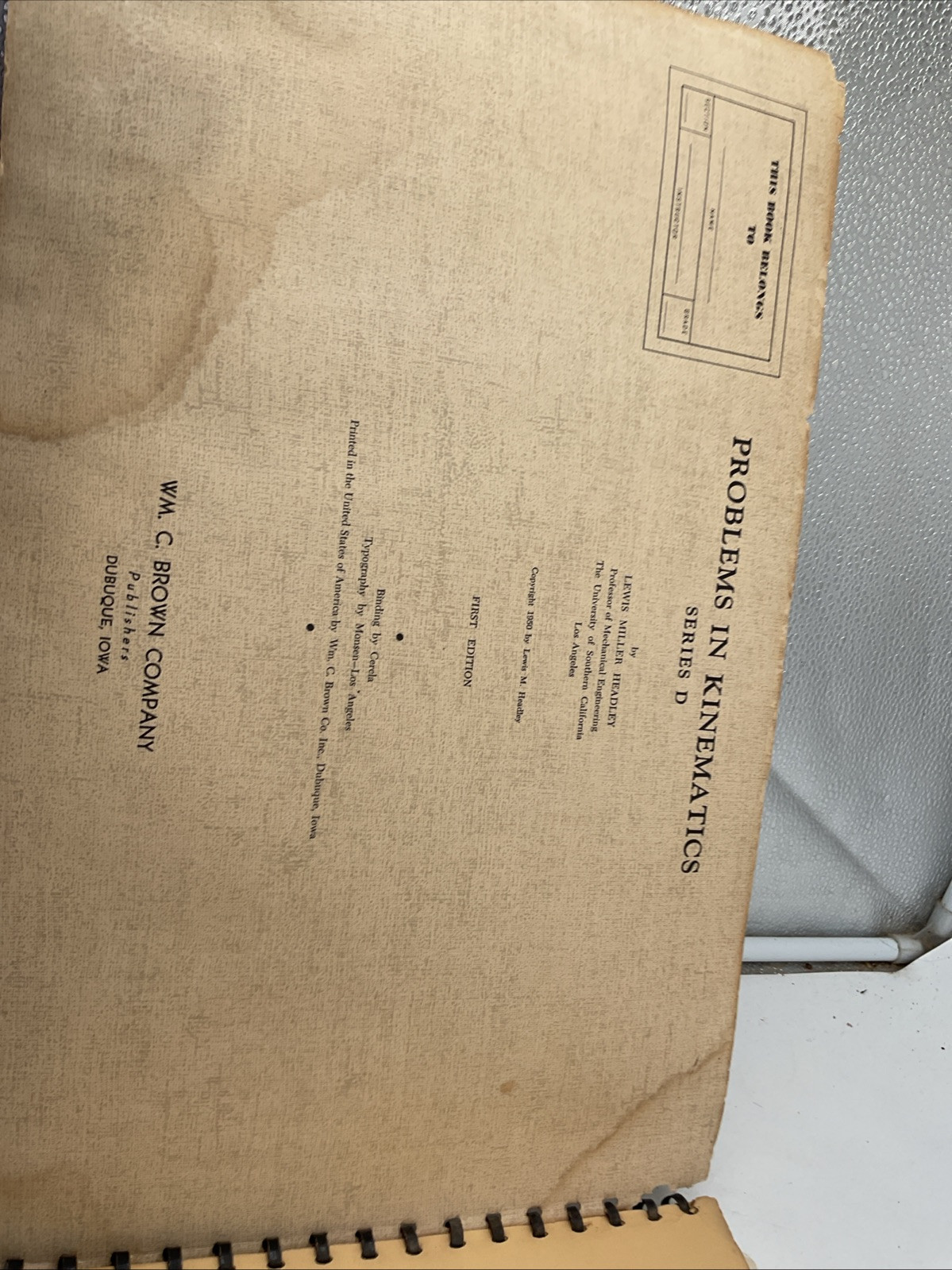 Problems In Engineering Kinematics Lewis Miller Headley 1950’s problem Workbook