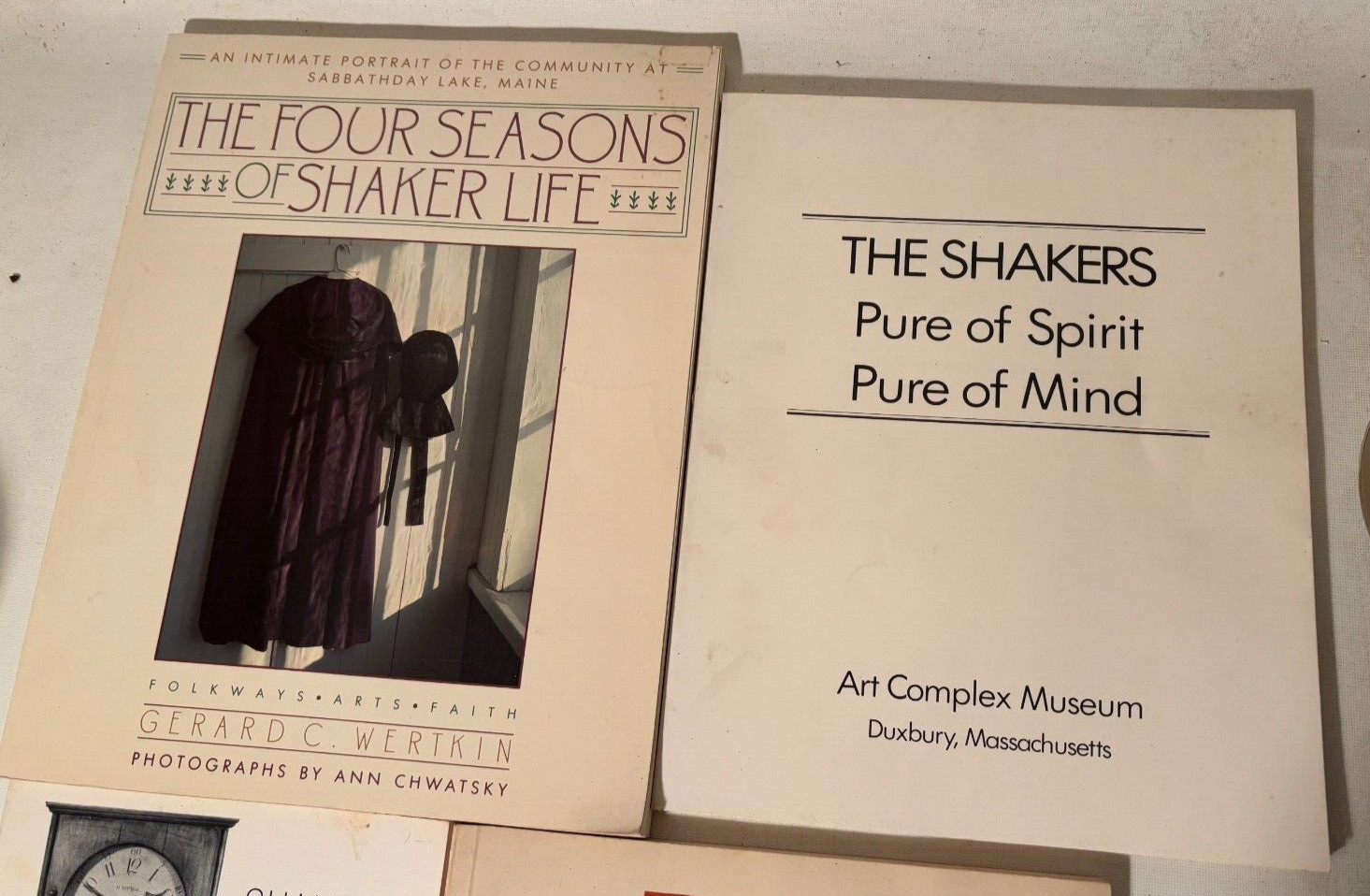 (5) Mixed Shaker Book Lot Religion Life Furniture Clocks Seeds Watervliet etc.