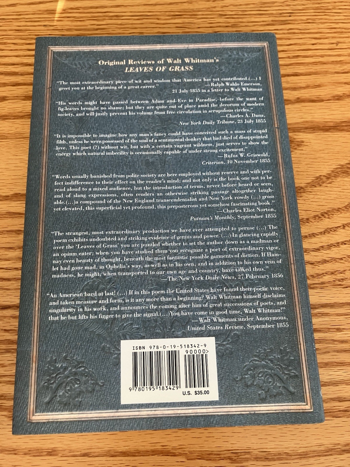 Oxford University Press Leaves of Grass 150th Anniv HC Walt Whitman 2005
