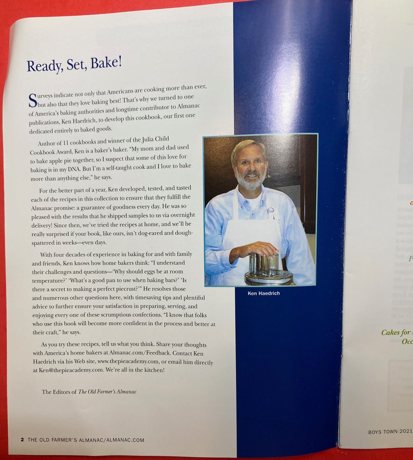 2021 OLD Farmer’s Almanac Best BAKING Recipes Boy’s Town 8.5X11 INCHES 28 PAGES