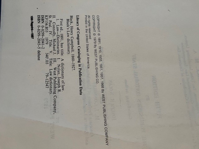 Black’s Law Dictionary Fifth Edition (1979) Henry Campbell Black (used, blue)