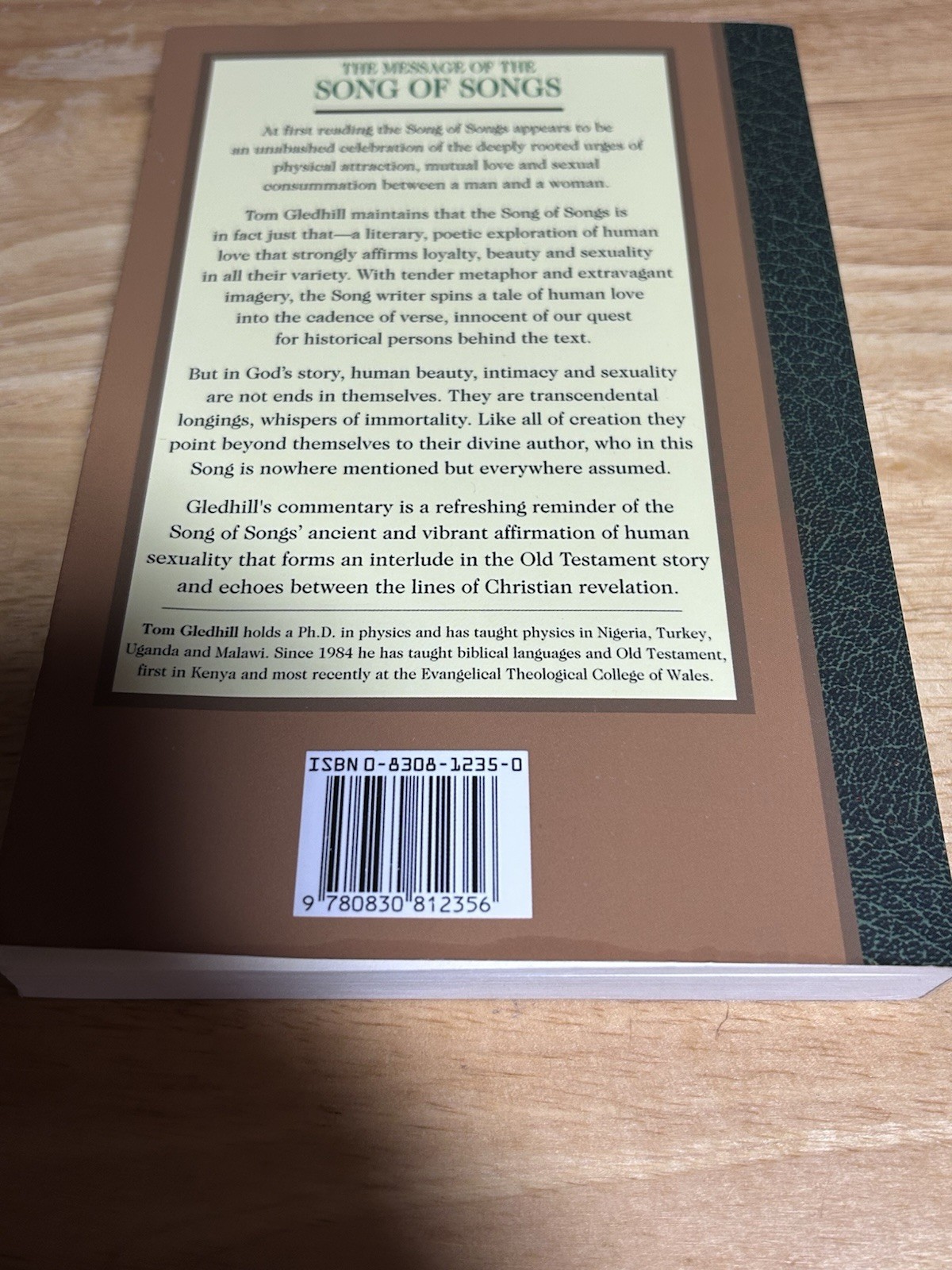 The Message of the Song of Songs: 1994 InterVarsity Press Paperback Tom Gledhill