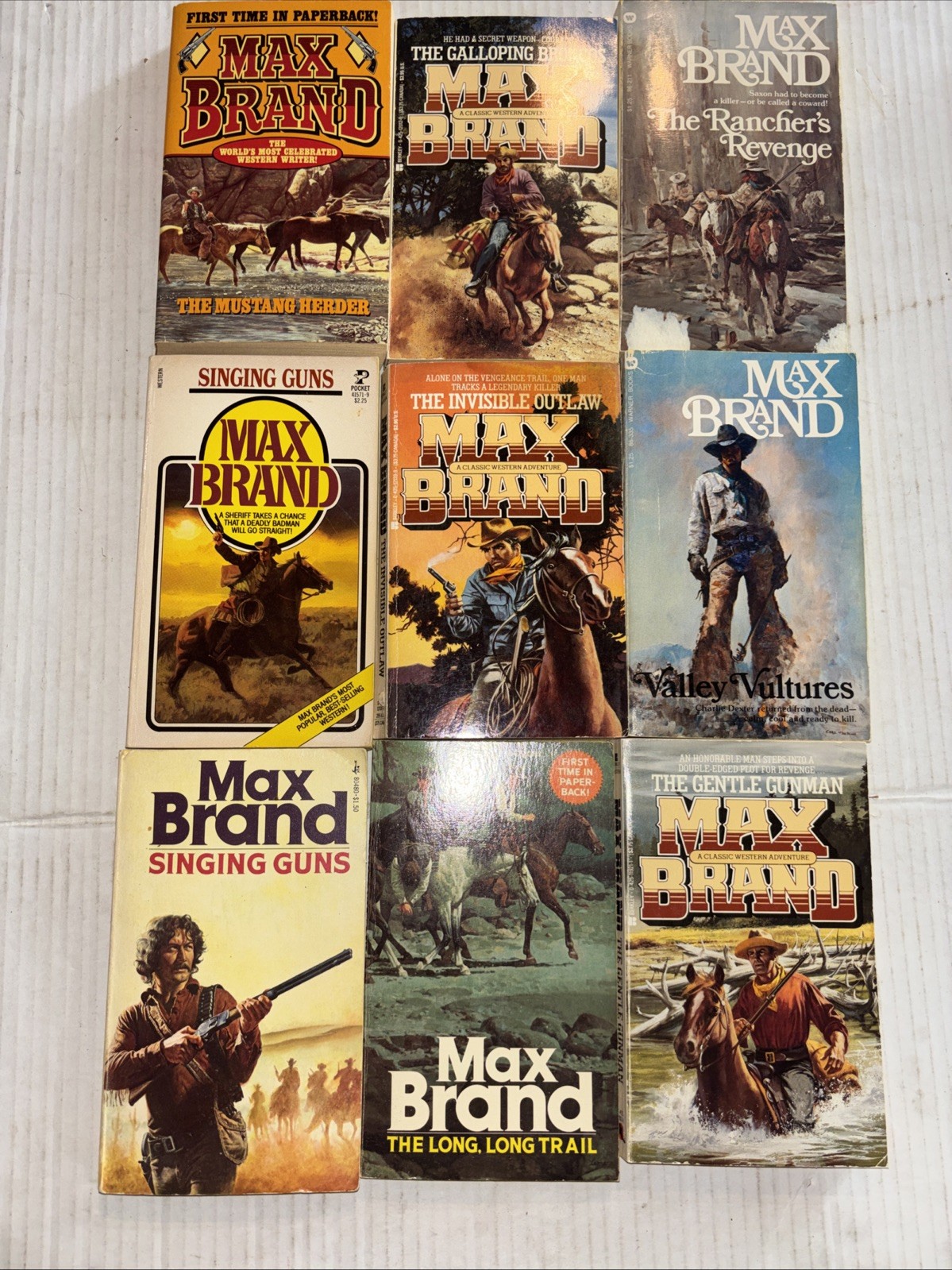 Lot of 9 Max Brand Vintage Western Paperbacks Pocket Books