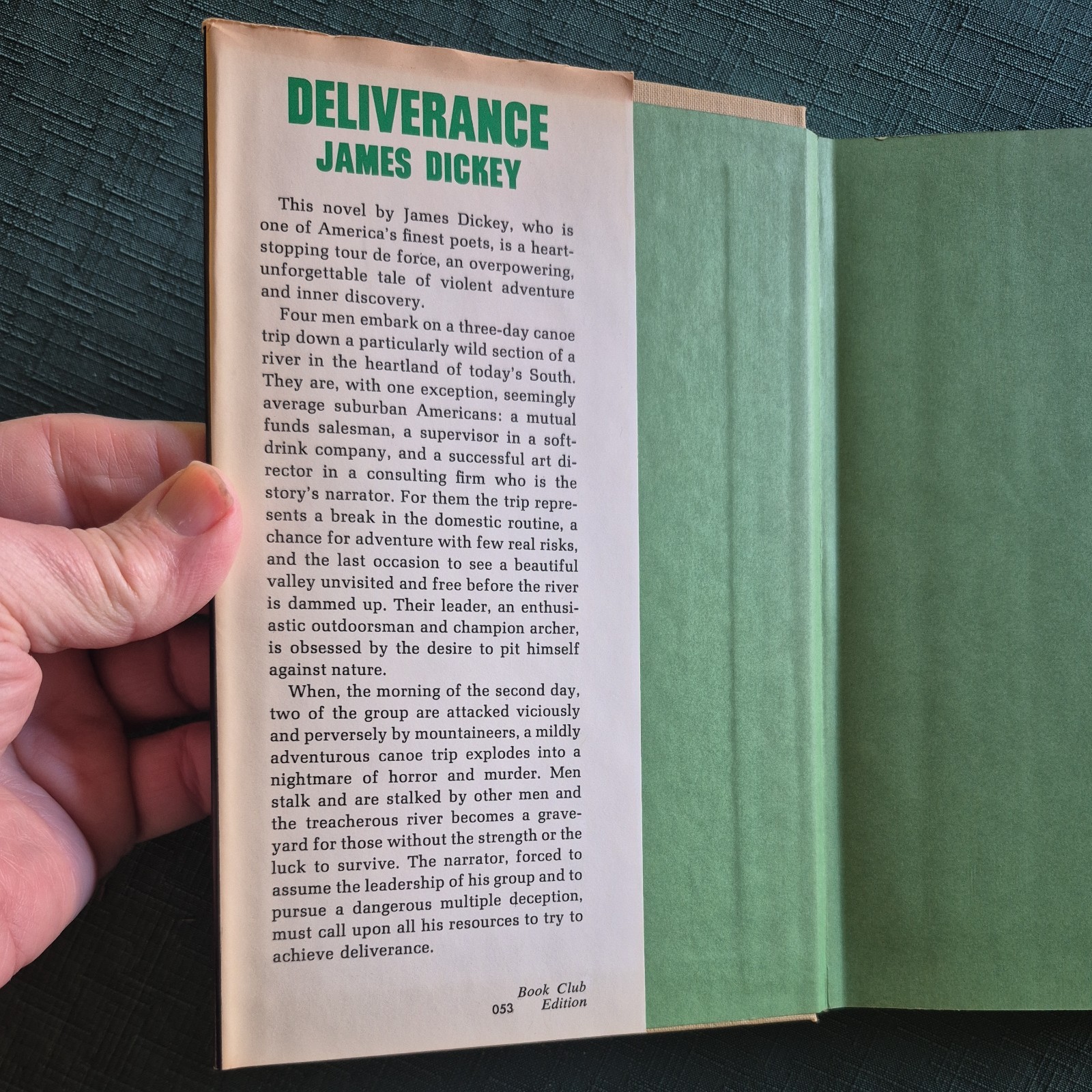Deliverance by James Dickey, First Book Club Edition (hardcover 1970)VG+/VG