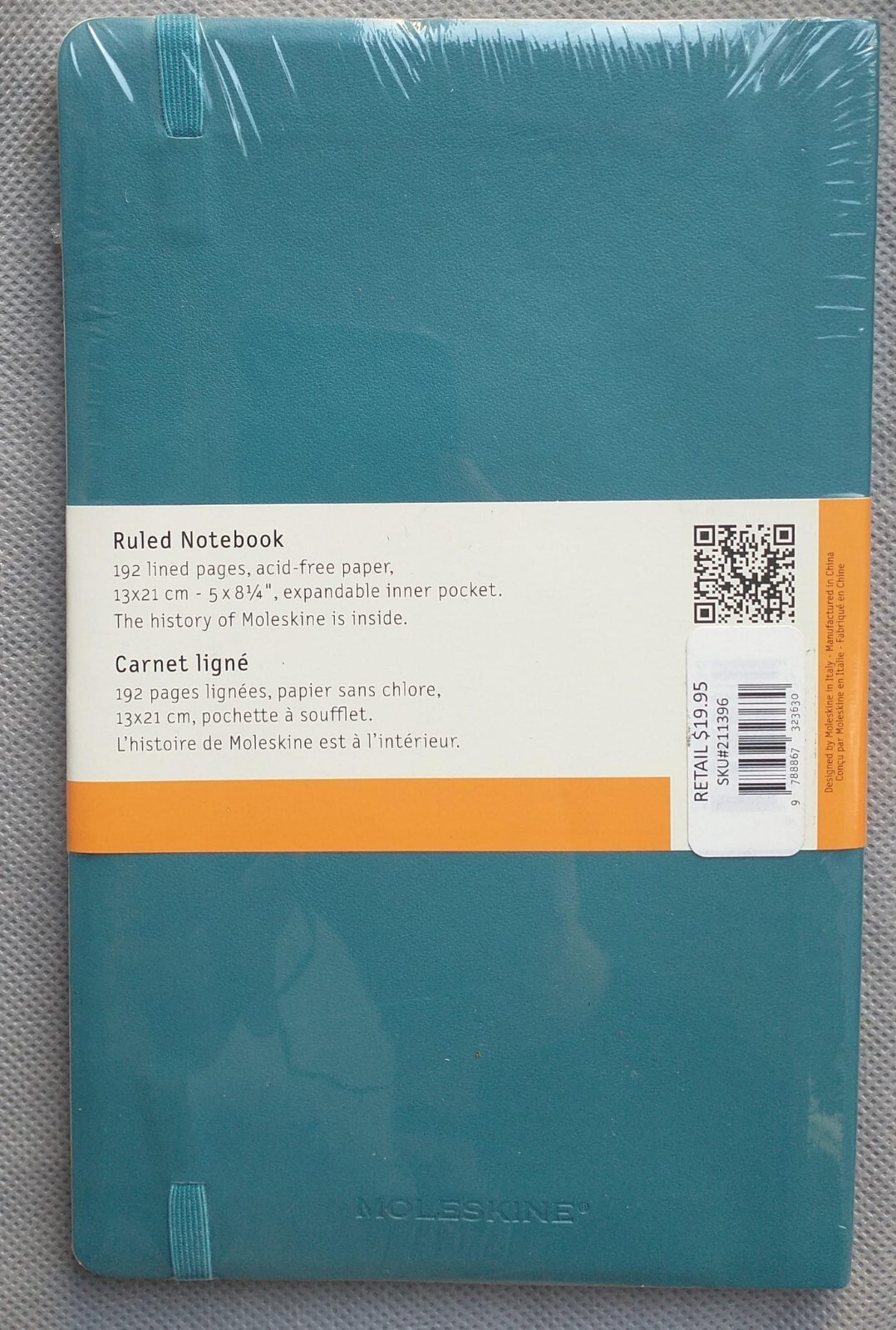 Moleskine Ruled NOTEBOOK 5×8.25 Teal Blue SOFT COVER 192 Pg New