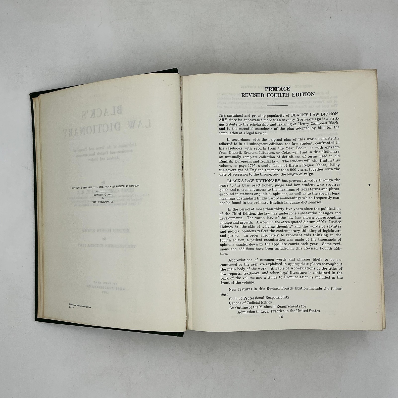 Vintage BLACK’S LAW DICTIONARY Henry Campbell Black Ewtn HC Green 1968 USA