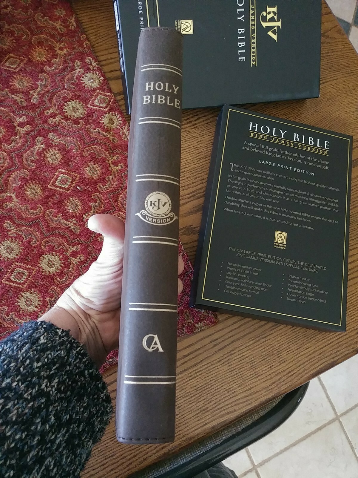 KJV Genuine Leather Brown Bible Thinline Large Print Thumb Indexed Cowhide NEW