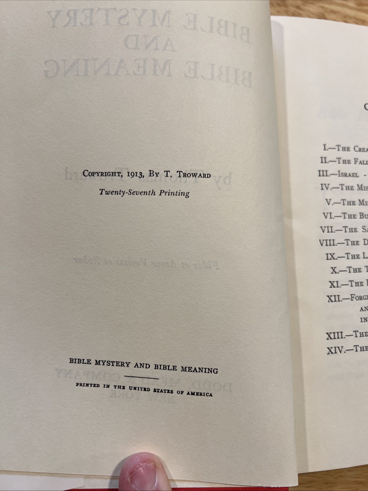 Bible Mystery and Bible Meaning by Thomas Troward Dodd and Mead & CO.