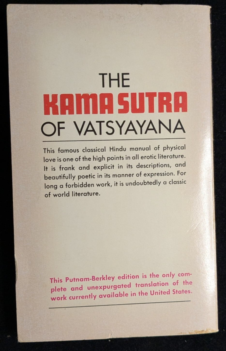 Kama Sutra The Hindu Ritual of Love Vatsyayana Berkley Medallion, 1971 Clean PP