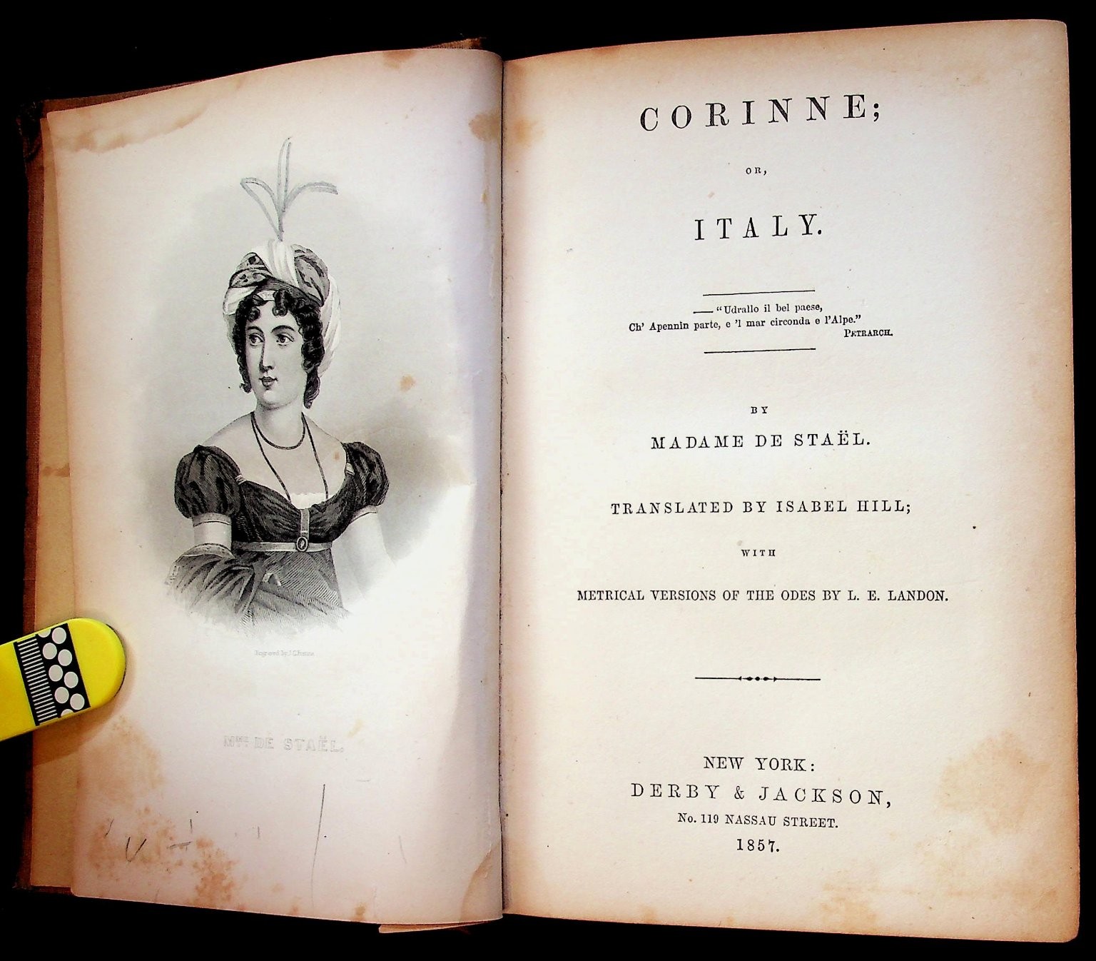 Corinne or Italy Madame de Staël 1857 Isabel Hill Translation Classic Novel