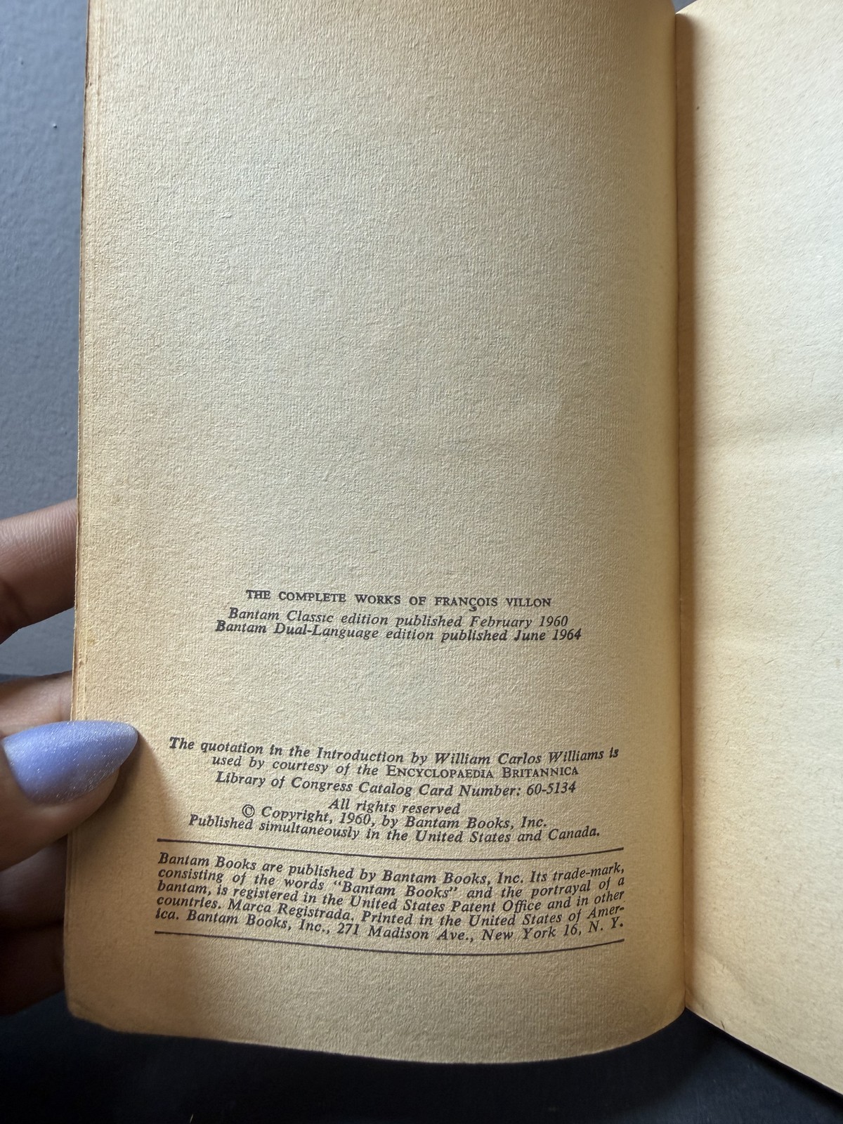 The Complete Works of François Villon Bantam Dual-Language French English 1964