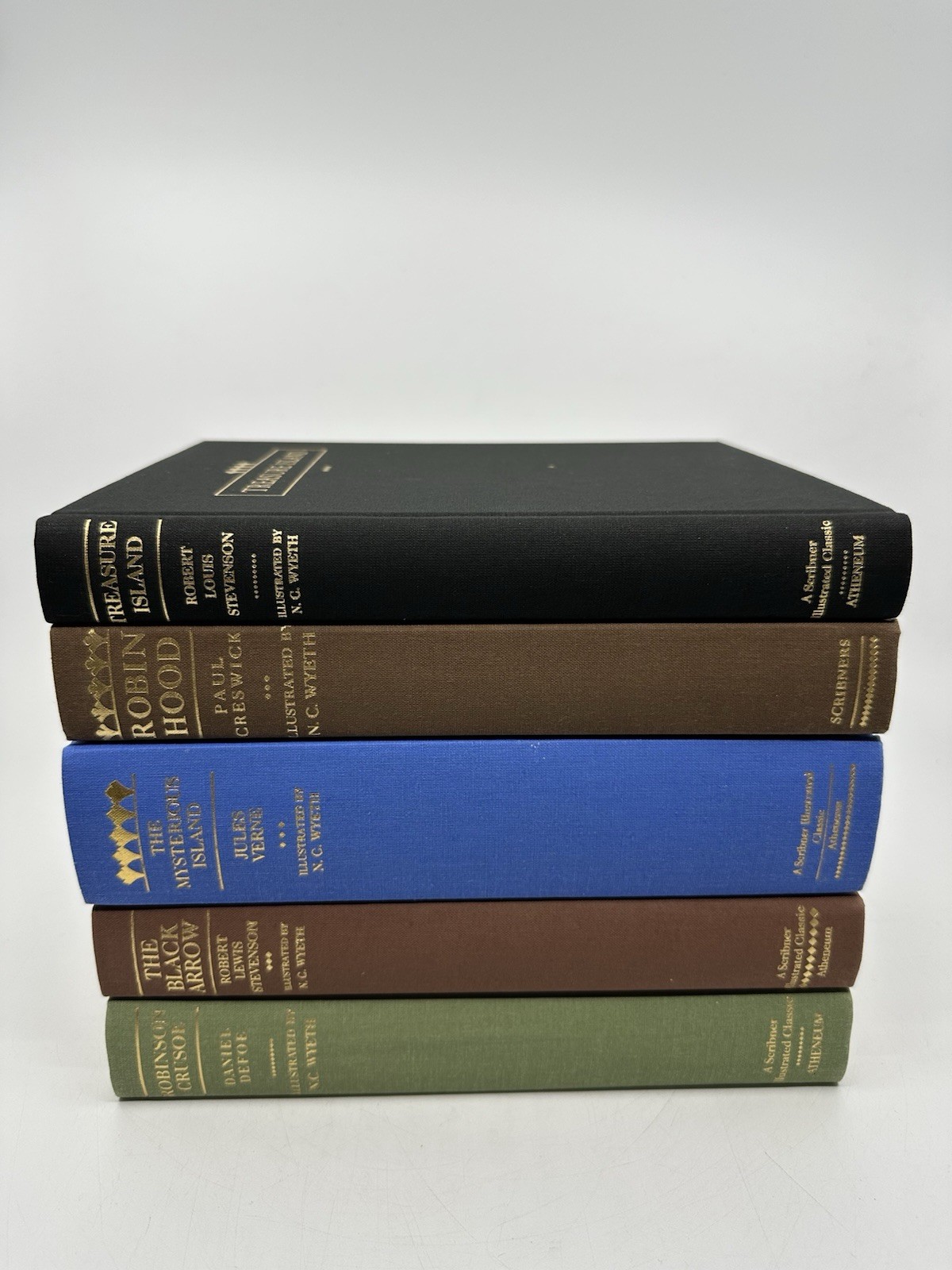 Atheneum Illustrated N.C. Wyeth 5‑Book Lot Robinson Cursoe Treasure Island HC DJ