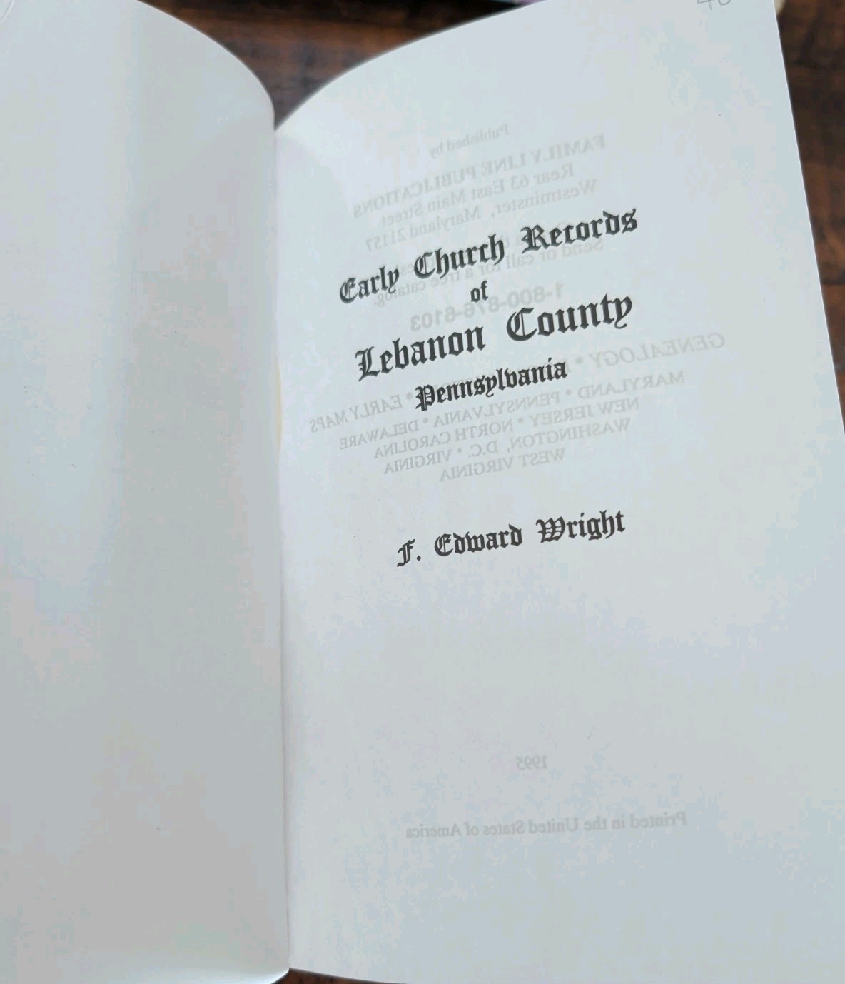 Early Church Records Of Lebanon County PA F. Edward Wright Paperback