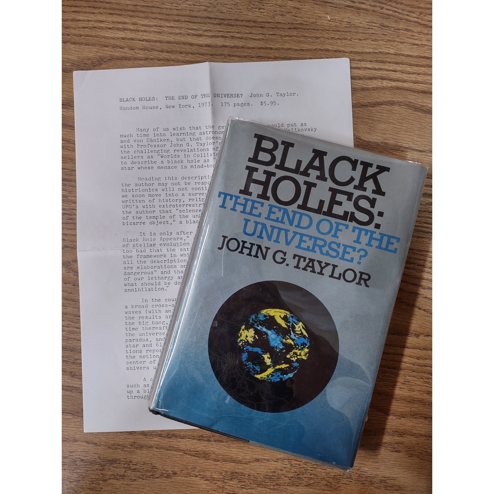 Black Holes The End of the Universe John G Taylor 1974 1st HC Jay Pasachoff Note