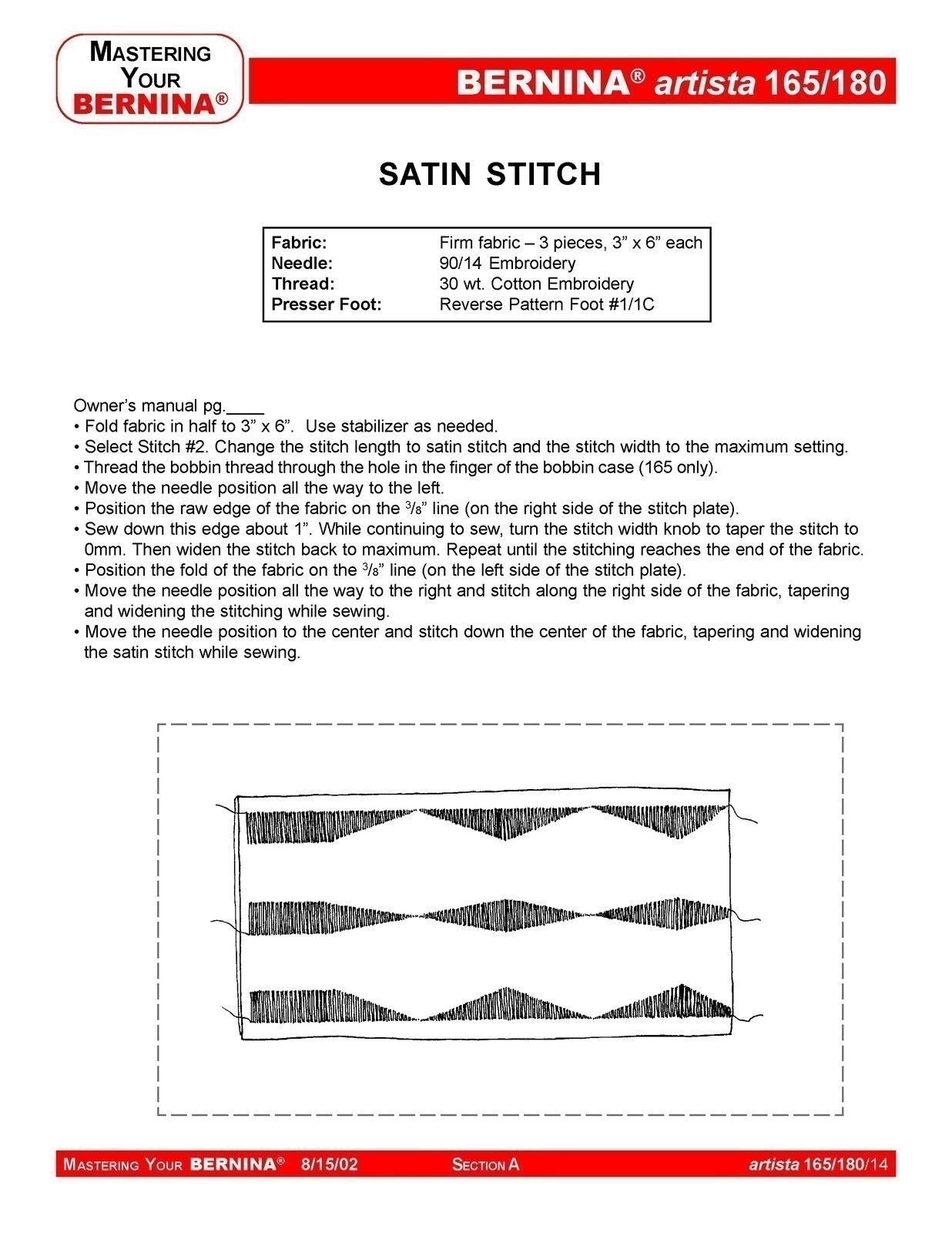 BERNINA Artista 165 180 Mastery Owners Workbook BOUND – DURABLE FRONT & BACK