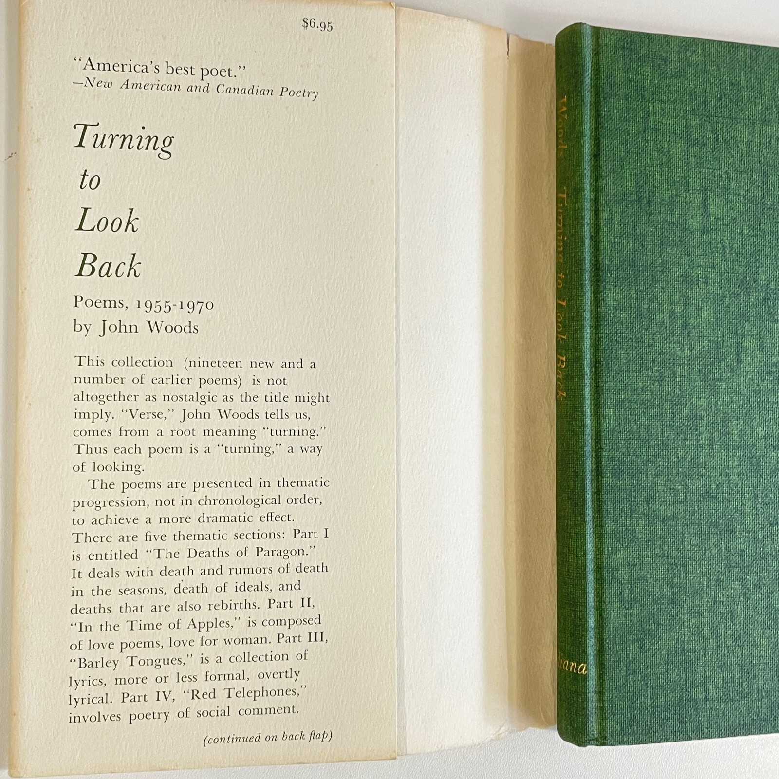 SIGNED Turning to Look Back : Poems, 1955-1970 by John Woods HC/DJ 1972