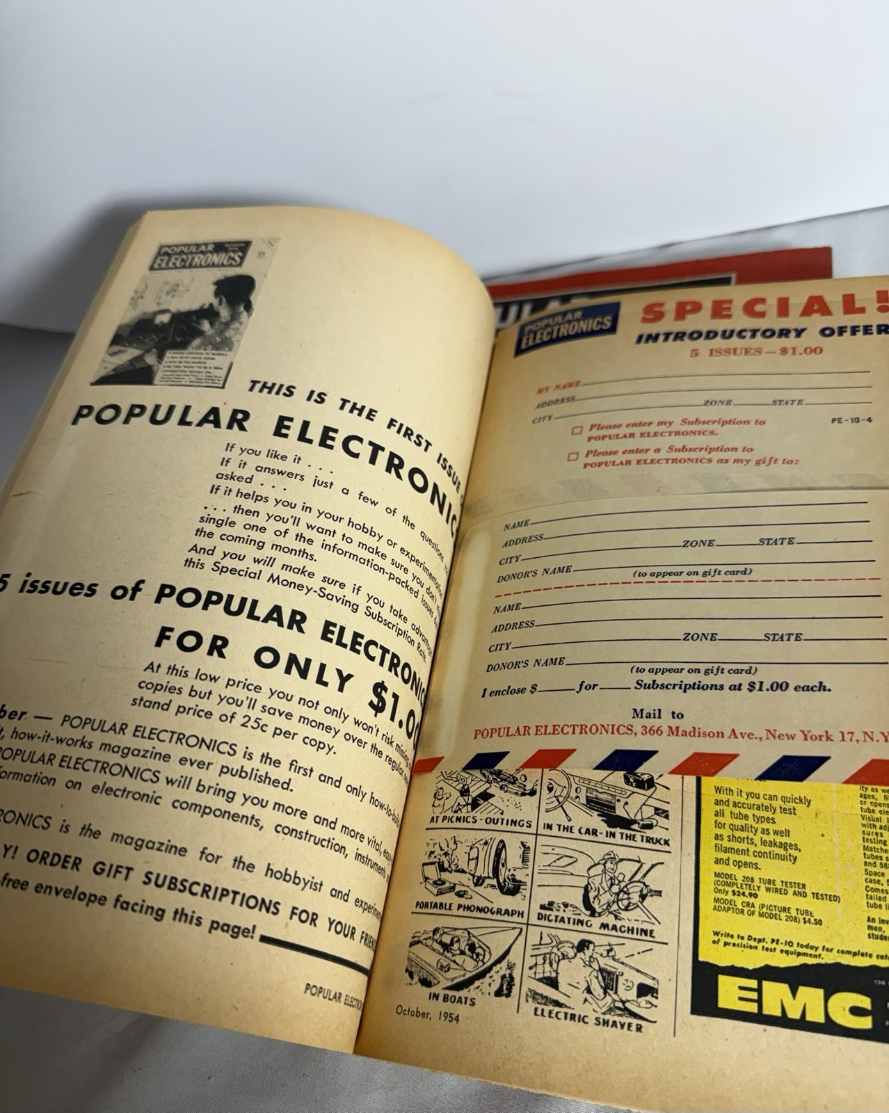 Vtg Popular Electronics Magazine October 1954 1st Issue. Feb 1955 Poor Condition
