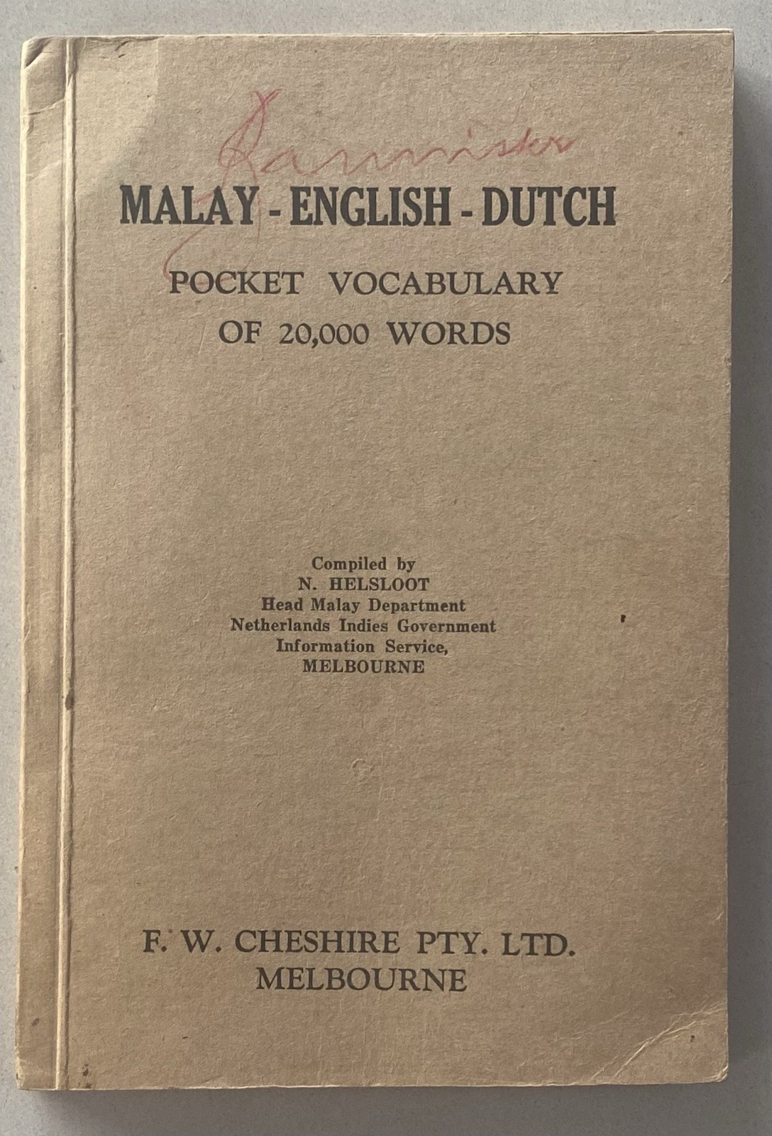 Malay English Dutch Pocket Vocabulary of 20,000 Words – N. Helsloot c1940/50s PB
