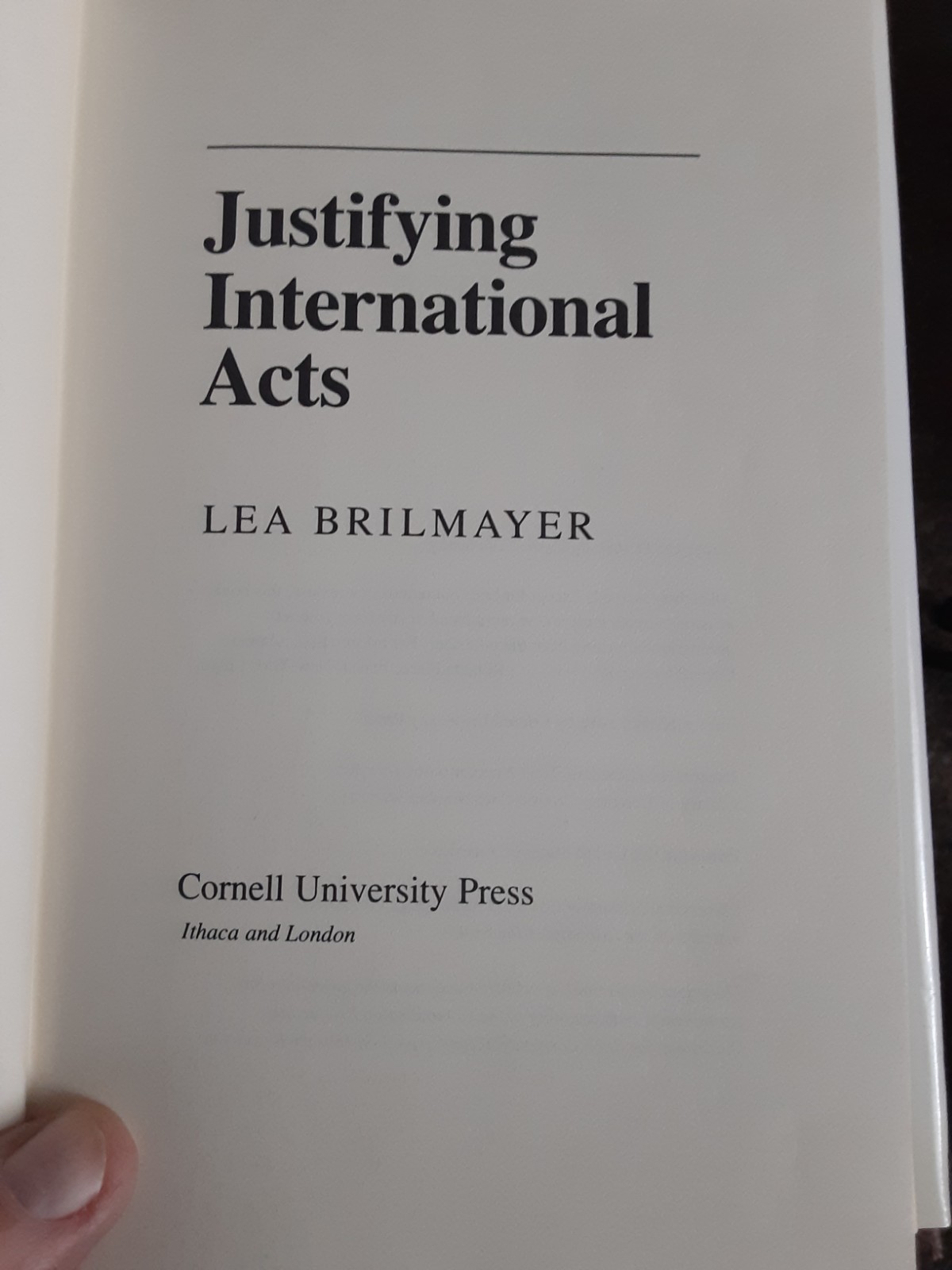 Justifying International Acts Hardcover Lea Brilmayer 1989