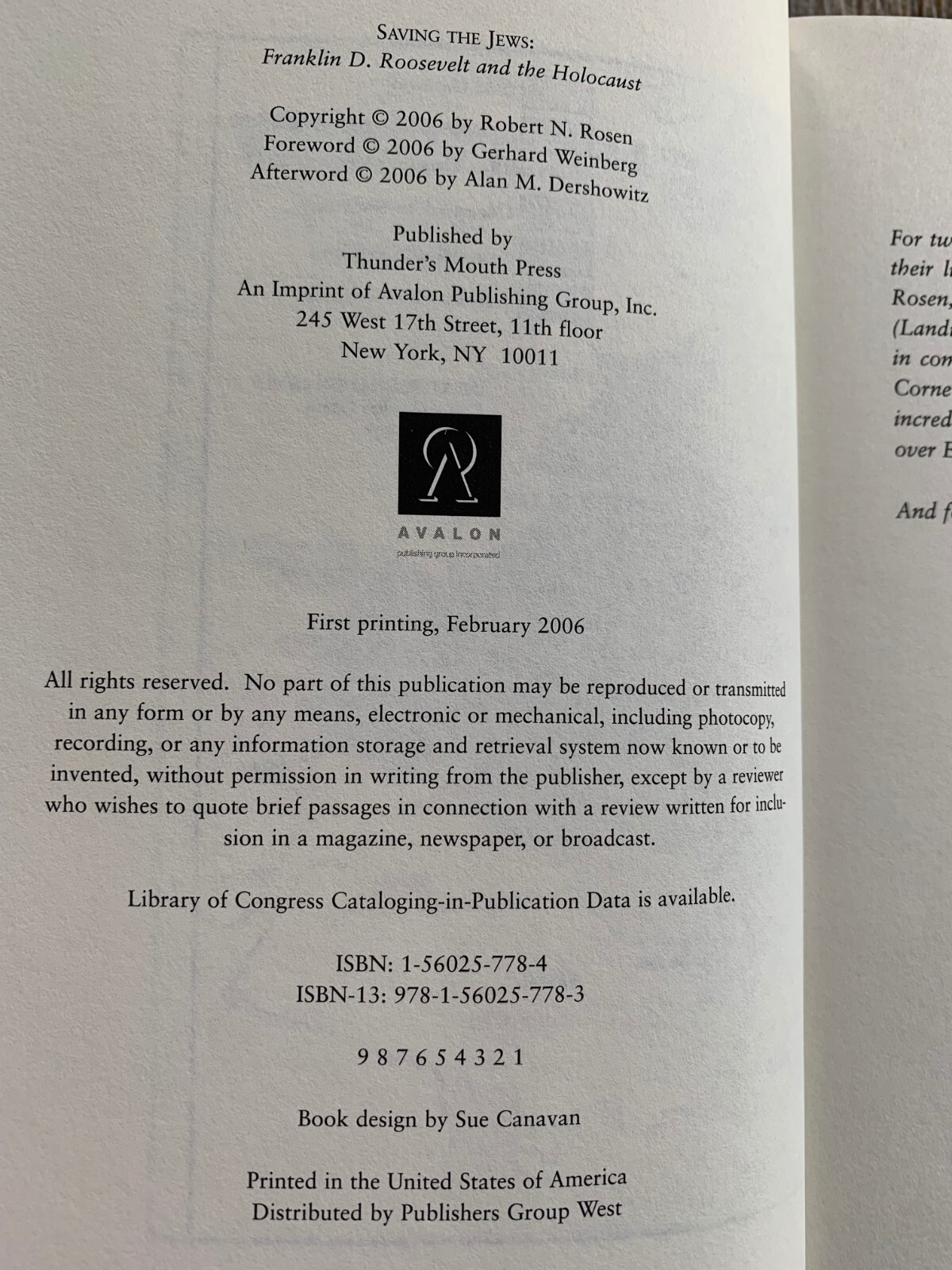 SIGNED – SAVING THE JEWS (Franklin D. Roosevelt and the Holocaust)