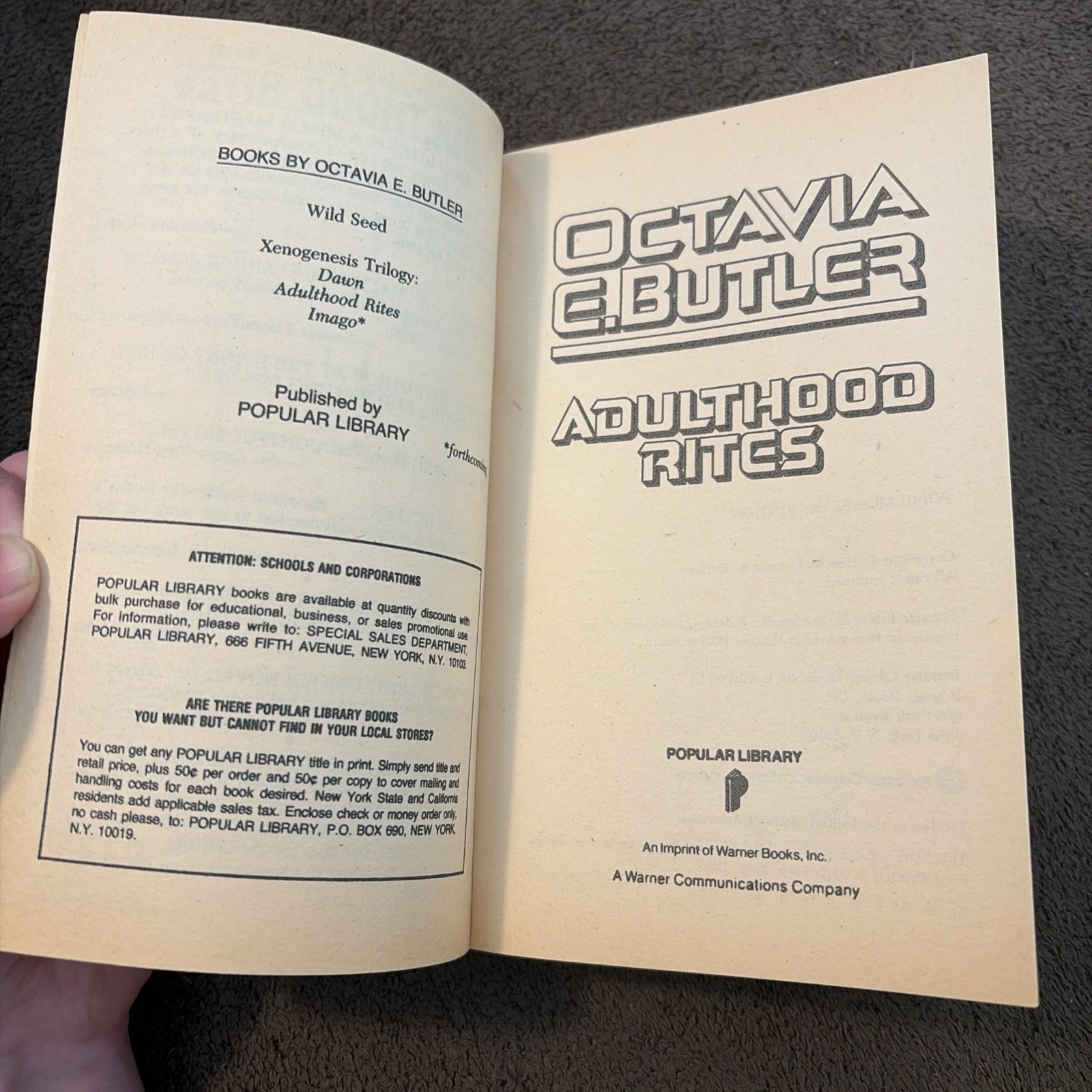 Adulthood Rites Mass Market Paperbound Octavia E Butler Questar 2nd Printing