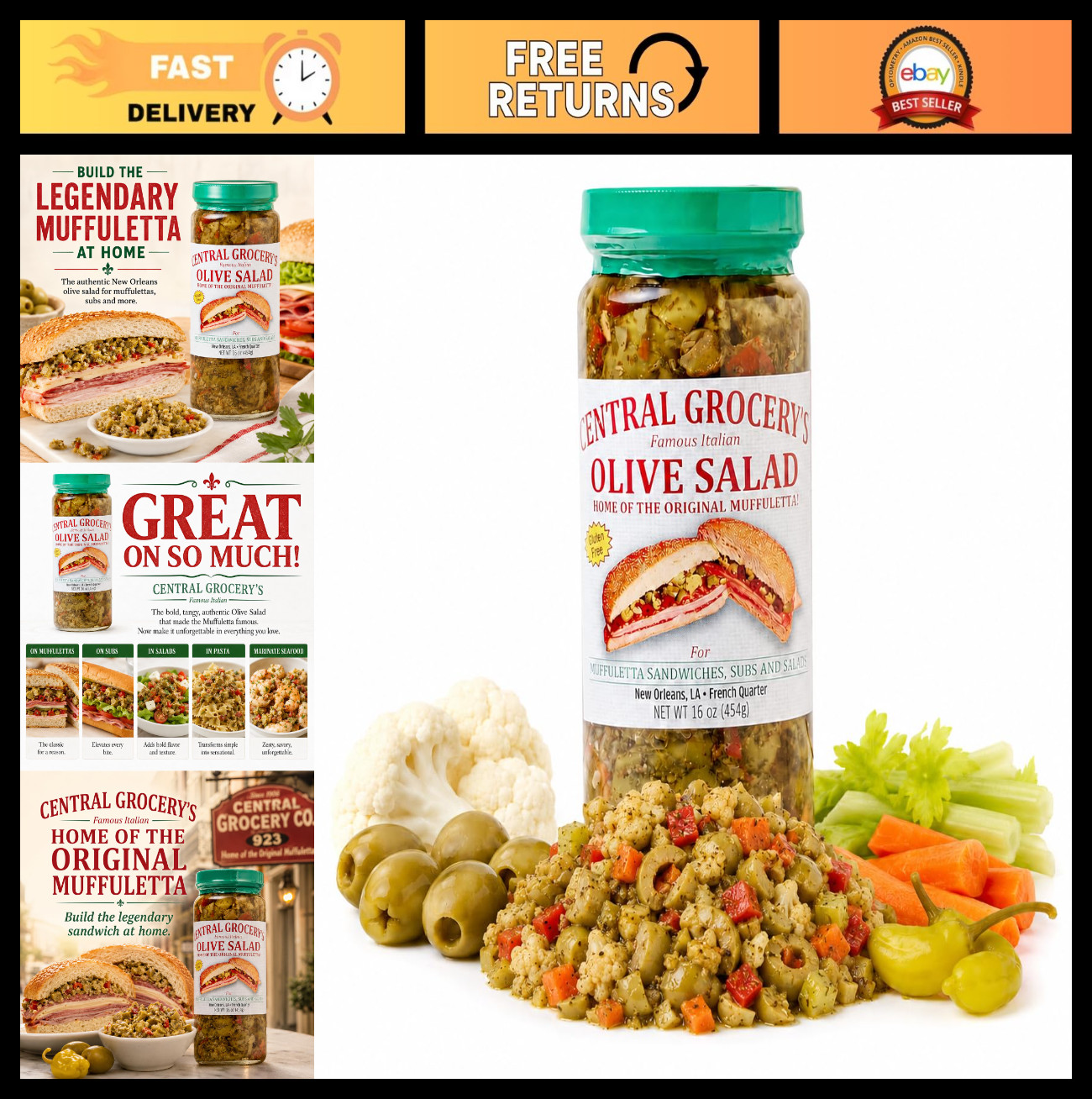 Authentic New Orleans Olive Salad 16 oz – Italian Muffuletta Spread, Relish for