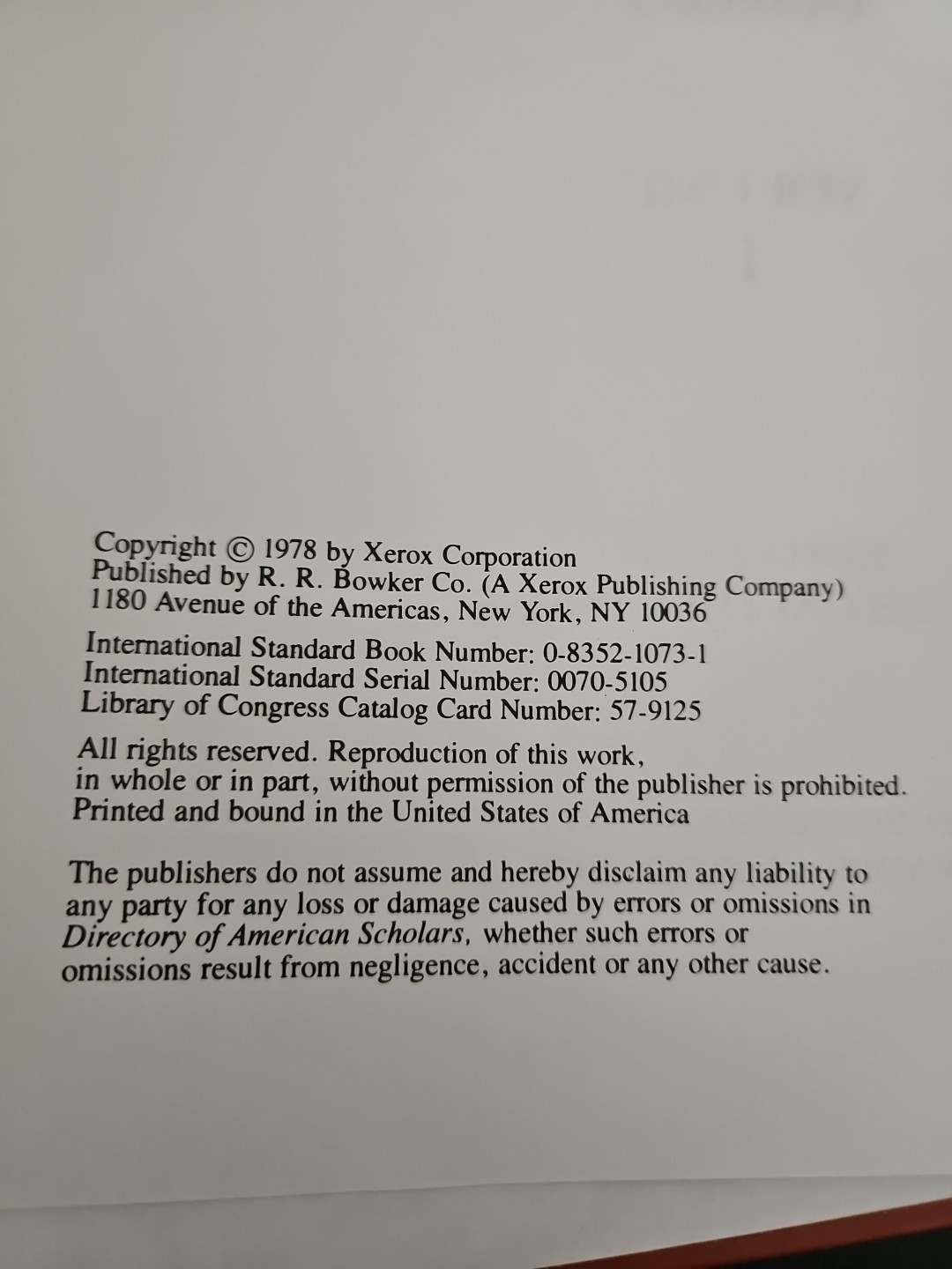 Directory of American Scholars Vol. 1 : History Hardcover