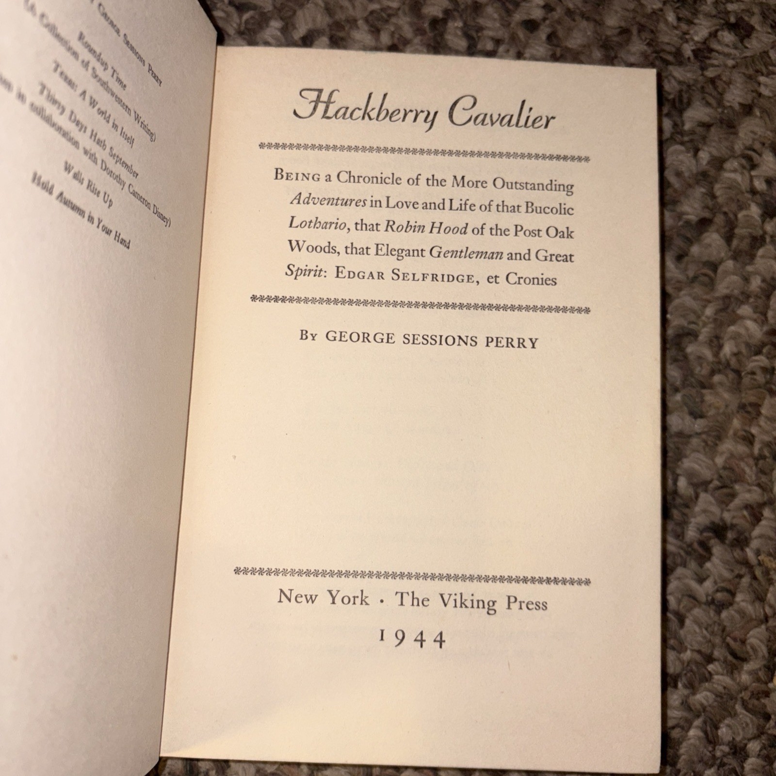 Hackberry Cavalier by George Sessions 1st Edition 1944 Vintage