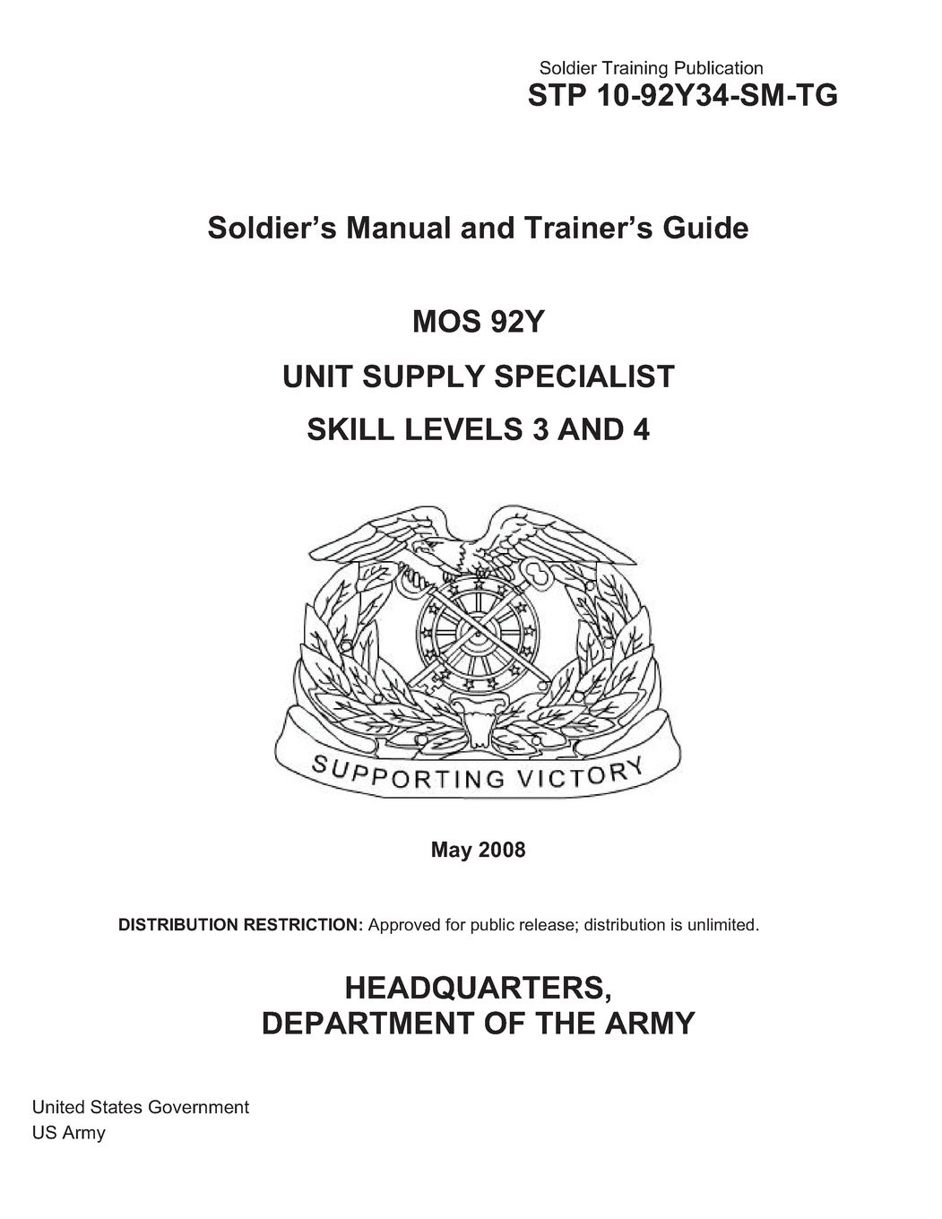 Soldier Training Publication STP 10-92Y34-SM-TG Soldier’s Manual and Train…