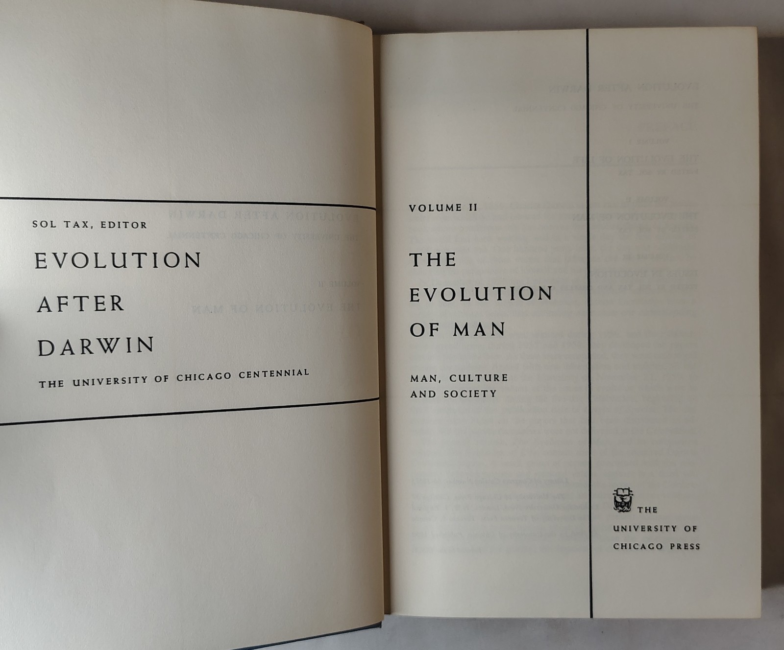 Evolution After Darwin The University Of Chicago Centennial 3 Volume HB 1960