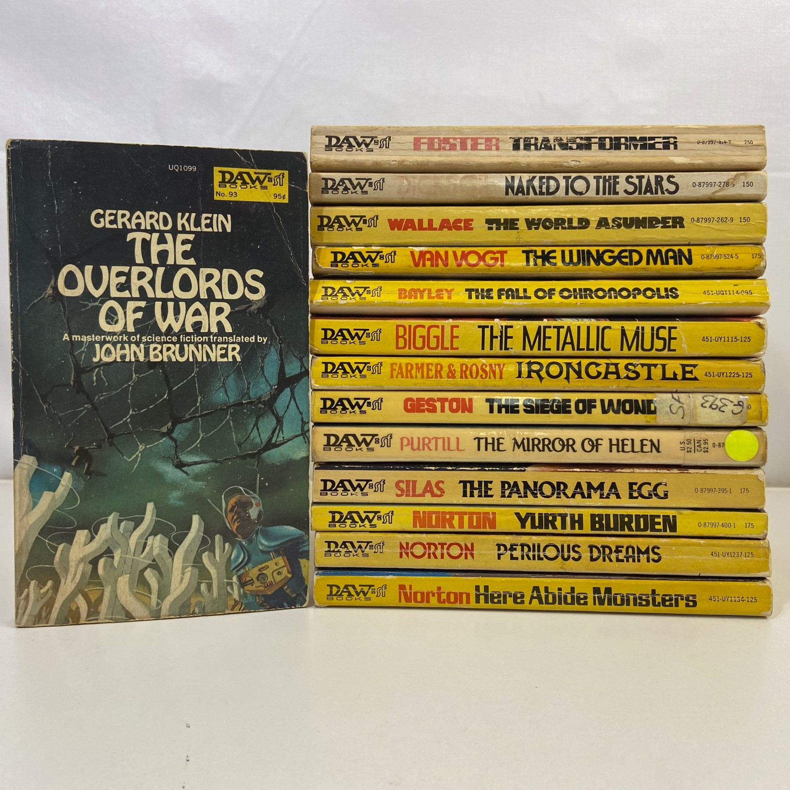 14 Various Sci-fi Authors Vintage DAW Books Yellow Spine MMPB Novels Lot GOOD